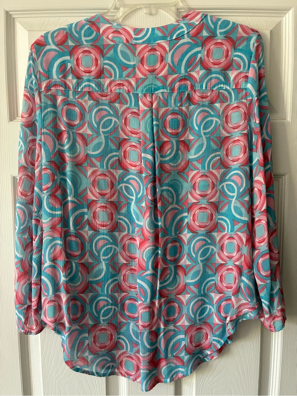 Ruby Rd. Pink & Blue Printed Button-Front Blouse - Picture 4 of 5